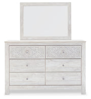 Paxberry Queen Panel Bed with Mirrored Dresser and 2 Nightstands in Whitewash from Ashley - Luna Furniture