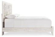 Paxberry Queen Panel Bed with Mirrored Dresser and 2 Nightstands in Whitewash from Ashley - Luna Furniture