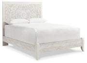 Paxberry Queen Panel Bed with Mirrored Dresser and Chest in Whitewash from Ashley - Luna Furniture