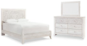 Paxberry Queen Panel Bed with Mirrored Dresser in Whitewash from Ashley - Luna Furniture