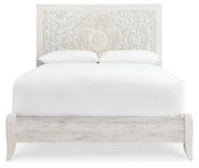 Paxberry Queen Panel Bed with Mirrored Dresser in Whitewash from Ashley - Luna Furniture