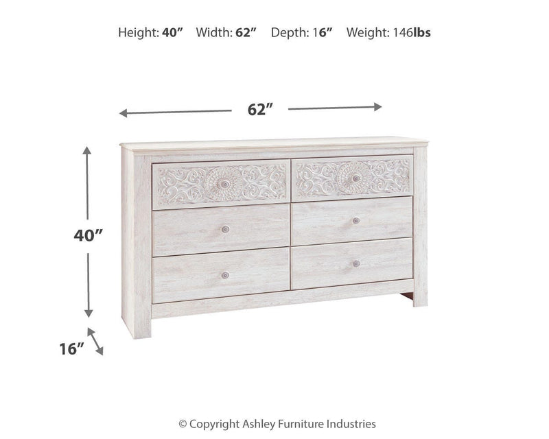 Paxberry Whitewash Full Panel Bed, Dresser and Nightstand - B181B23