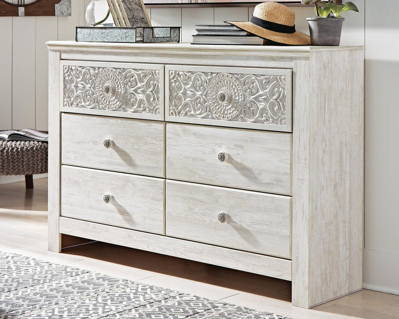 Paxberry Whitewash Full Panel Bed, Dresser and Nightstand - B181B23