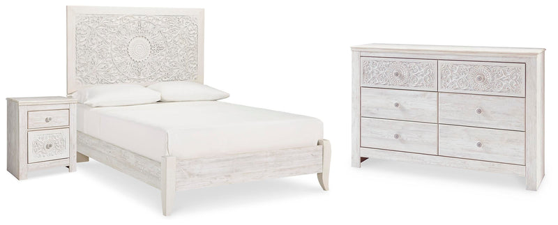 Paxberry Whitewash Full Panel Bed, Dresser and Nightstand - B181B23