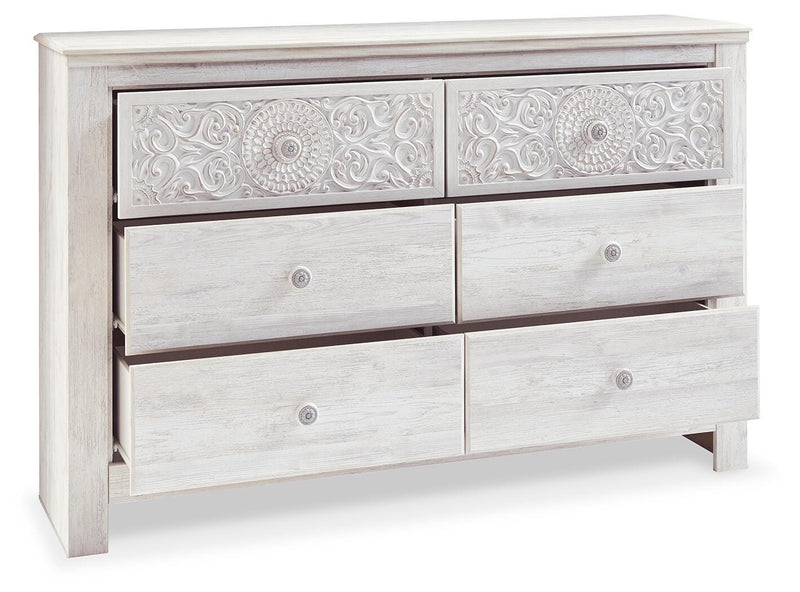Paxberry Whitewash Full Panel Bed, Dresser and Nightstand - B181B23