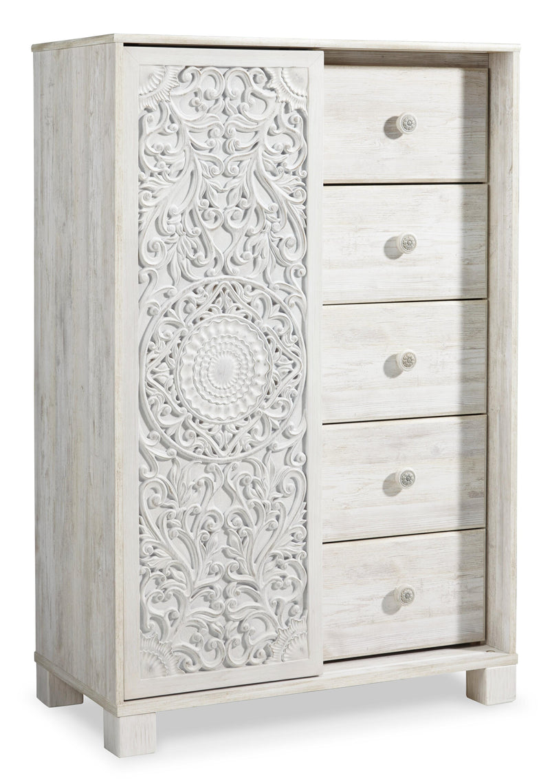 Paxberry Whitewash Full Panel Bed, Dresser, Mirror and Chest - B181B17