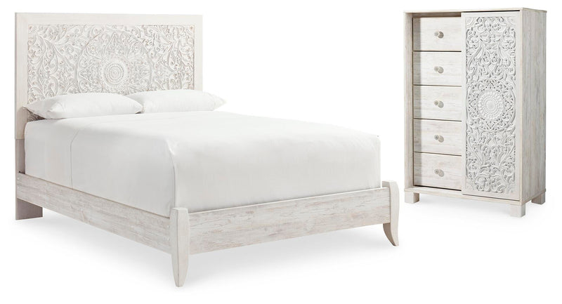 Paxberry Whitewash Queen Panel Bed and Chest - B181B21