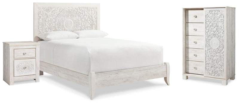 Paxberry Whitewash Queen Panel Bed, Chest and Nightstand - B181B28