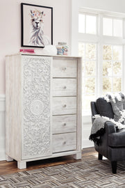Paxberry Whitewash Queen Panel Bed, Dresser and Chest - B181B34