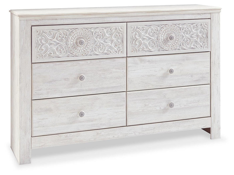Paxberry Whitewash Queen Panel Bed, Dresser and Chest - B181B34