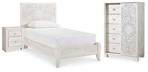 Paxberry Whitewash Twin Panel Bed, Chest and Nightstand - B181B24
