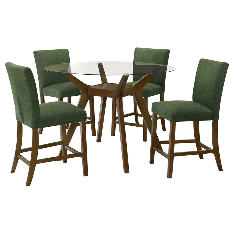 Paxton 5-piece Round Glass Top Counter Height Dining Set Green - 122178-S5GRN