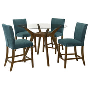Paxton 5-piece Round Glass Top Counter Height Dining Set Teal Blue - 122178-S5TLB