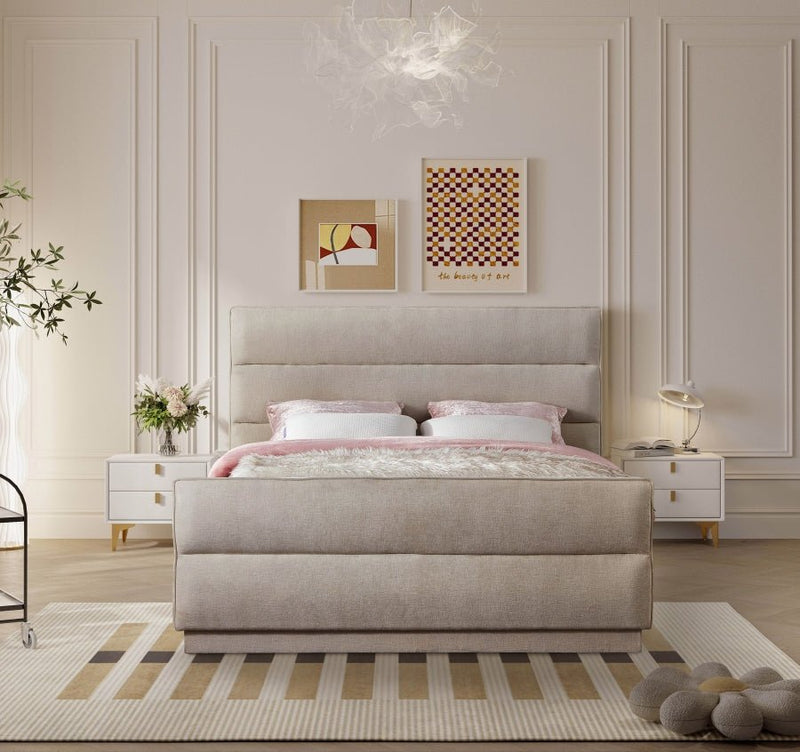 Paxton Chenille Fabric Queen Bed (3 Boxes) Beige - Gate FurnitureQueen Bed
