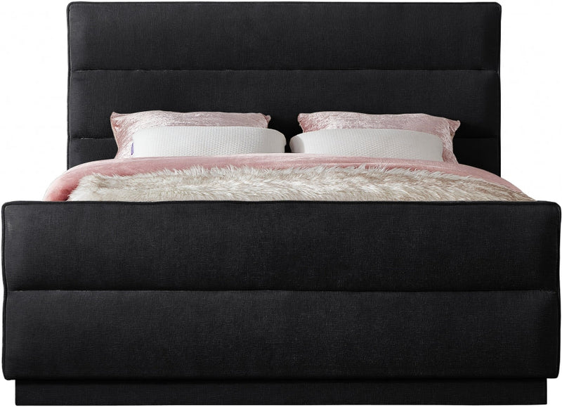 Paxton Chenille Fabric Queen Bed (3 Boxes) Black - Gate FurnitureQueen Bed