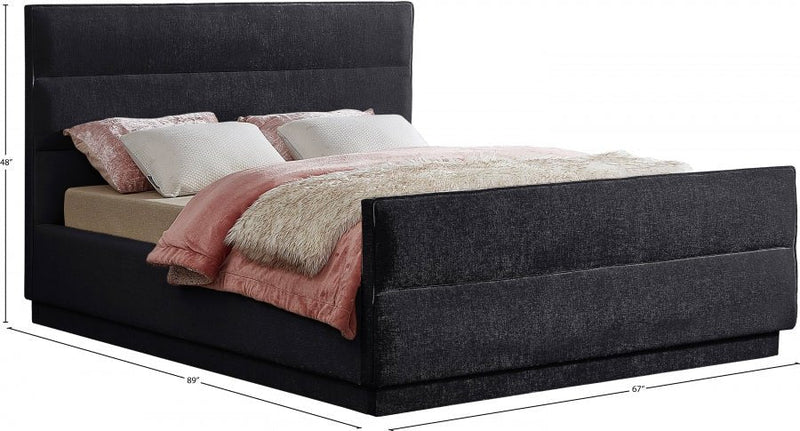 Paxton Chenille Fabric Queen Bed (3 Boxes) Black - Gate FurnitureQueen Bed