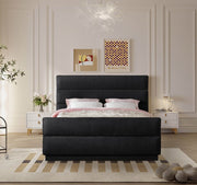 Paxton Chenille Fabric Queen Bed (3 Boxes) Black - Gate FurnitureQueen Bed