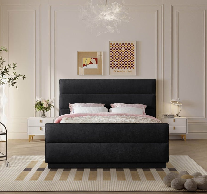 Paxton Chenille Fabric Queen Bed (3 Boxes) Black - Gate FurnitureQueen Bed