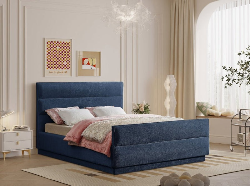 Paxton Chenille Fabric Queen Bed (3 Boxes) Blue - Gate FurnitureQueen Bed