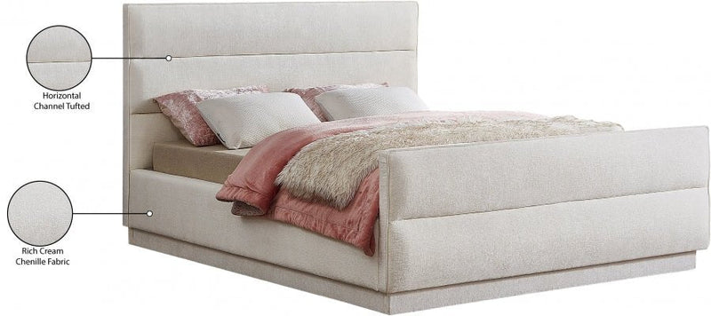 Paxton Chenille Fabric Queen Bed (3 Boxes) Cream - Gate FurnitureQueen Bed