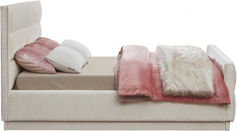 Paxton Chenille Fabric Queen Bed (3 Boxes) Cream - Gate FurnitureQueen Bed