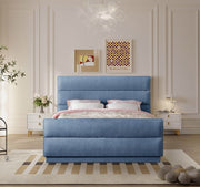 Paxton Chenille Fabric Queen Bed (3 Boxes) Light Blue - Gate FurnitureQueen Bed