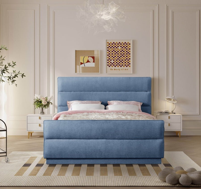 Paxton Chenille Fabric Queen Bed (3 Boxes) Light Blue - Gate FurnitureQueen Bed