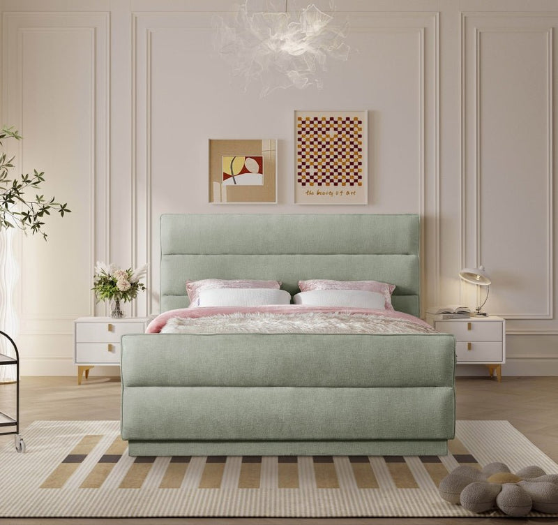 Paxton Chenille Fabric Queen Bed (3 Boxes) Mint - Gate FurnitureQueen Bed