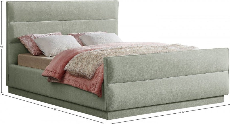 Paxton Chenille Fabric Queen Bed (3 Boxes) Mint - Gate FurnitureQueen Bed