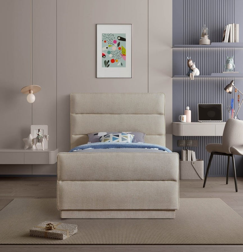 Paxton Chenille Fabric Twin Bed (3 Boxes) Beige - Gate FurnitureTwin Bed