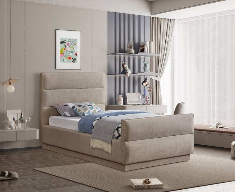 Paxton Chenille Fabric Twin Bed (3 Boxes) Beige - Gate FurnitureTwin Bed