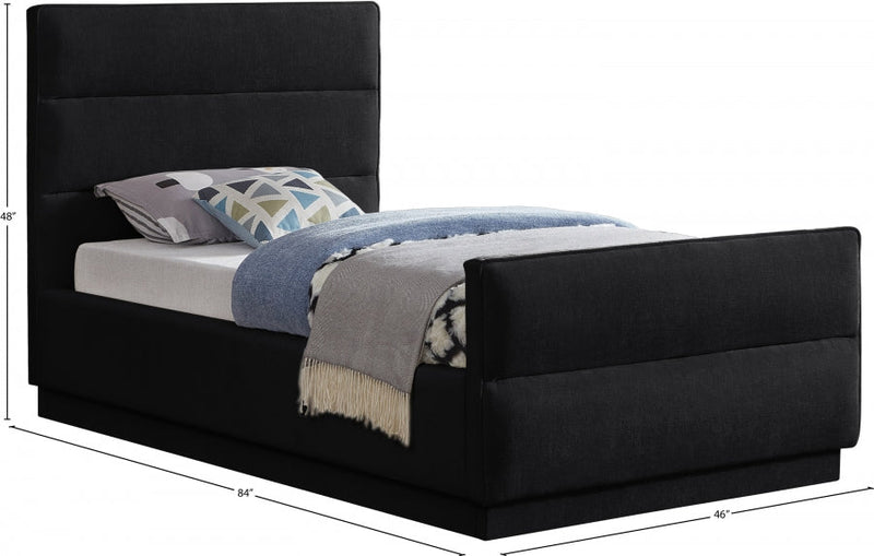 Paxton Chenille Fabric Twin Bed (3 Boxes) Black - Gate FurnitureTwin Bed