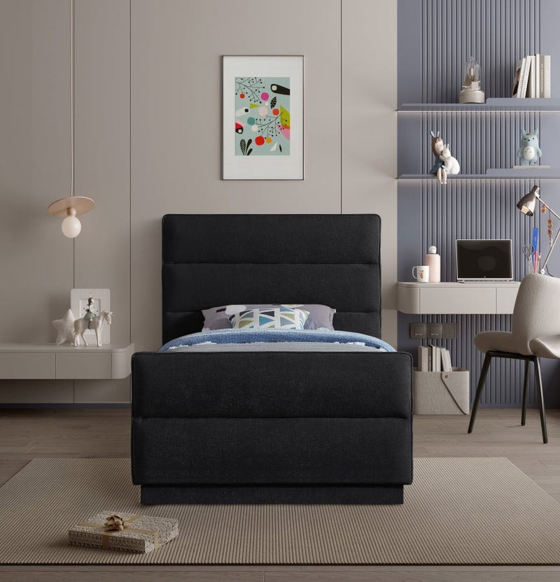 Paxton Chenille Fabric Twin Bed (3 Boxes) Black - Gate FurnitureTwin Bed