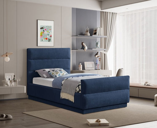 Paxton Chenille Fabric Twin Bed (3 Boxes) Blue - Gate FurnitureTwin Bed