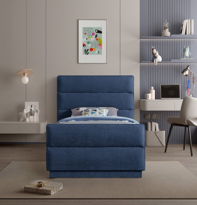 Paxton Chenille Fabric Twin Bed (3 Boxes) Blue - Gate FurnitureTwin Bed