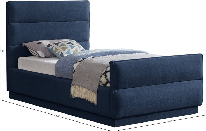 Paxton Chenille Fabric Twin Bed (3 Boxes) Blue - Gate FurnitureTwin Bed