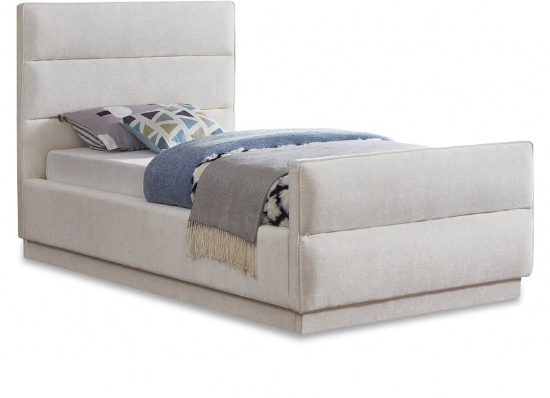 Paxton Chenille Fabric Twin Bed (3 Boxes) Cream - Gate FurnitureTwin Bed