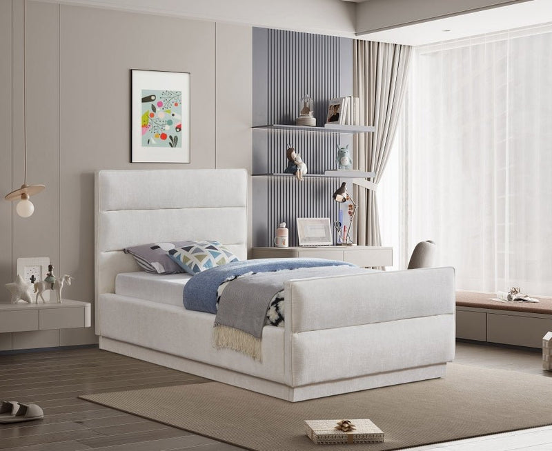 Paxton Chenille Fabric Twin Bed (3 Boxes) Cream - Gate FurnitureTwin Bed