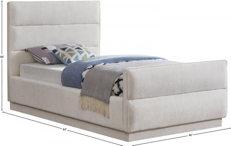 Paxton Chenille Fabric Twin Bed (3 Boxes) Cream - Gate FurnitureTwin Bed