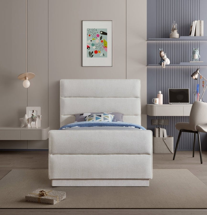 Paxton Chenille Fabric Twin Bed (3 Boxes) Cream - Gate FurnitureTwin Bed