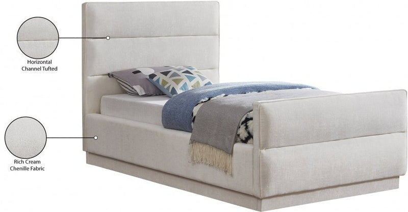 Paxton Chenille Fabric Twin Bed (3 Boxes) Cream - Gate FurnitureTwin Bed