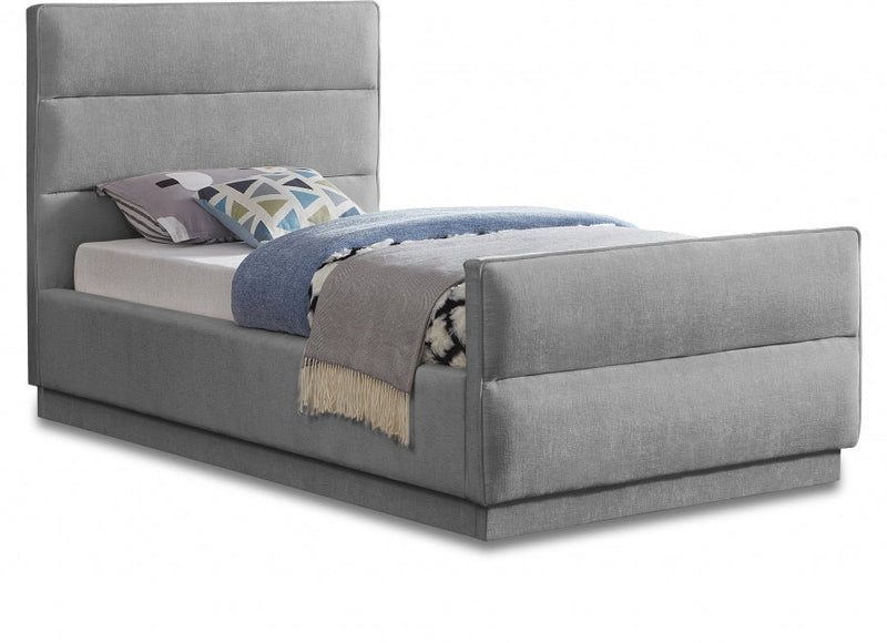 Paxton Chenille Fabric Twin Bed (3 Boxes) Grey - Gate FurnitureTwin Bed