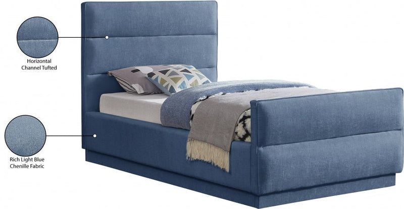 Paxton Chenille Fabric Twin Bed (3 Boxes) Light Blue - Gate FurnitureTwin Bed