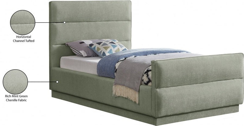 Paxton Chenille Fabric Twin Bed (3 Boxes) Mint - Gate FurnitureTwin Bed