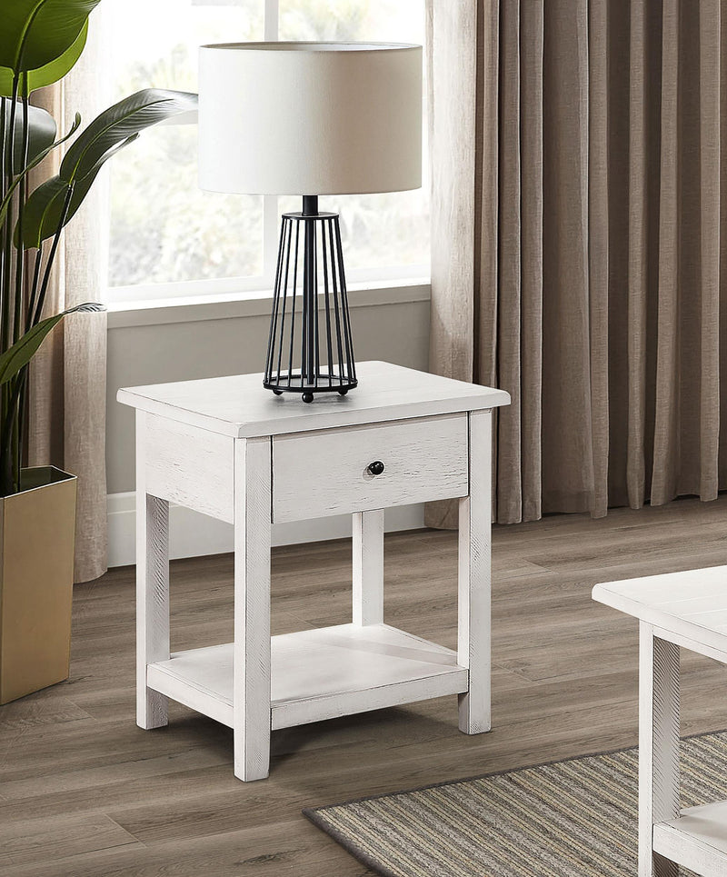Payne 1-drawer Wood End Table with Shelf Distressed White - 710557