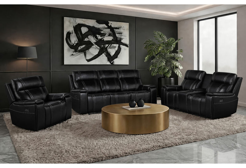 U8881/U8880 Black Leather Pwr Rec Sofa/Pwr Console Rec Loveseat - U8881/U8880-BLK LEATHER-PRS/PCRLS