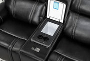 U8880 Black Leather Power Reclining Sofa/Power Console Reclining Sofa - U8880-BLK LEATHER-PRS/PCRLS