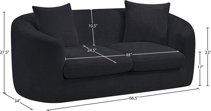 Penelope 66.5" Chenille Fabric Upholstered Upholstered Loveseat in Black - 44073Black-L