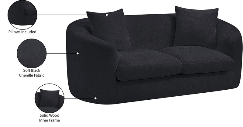 Penelope 66.5" Chenille Fabric Upholstered Upholstered Loveseat in Black - 44073Black-L