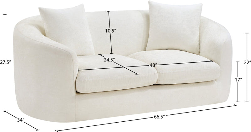 Penelope 66.5" Chenille Fabric Upholstered Upholstered Loveseat in Cream - 44073Cream-L